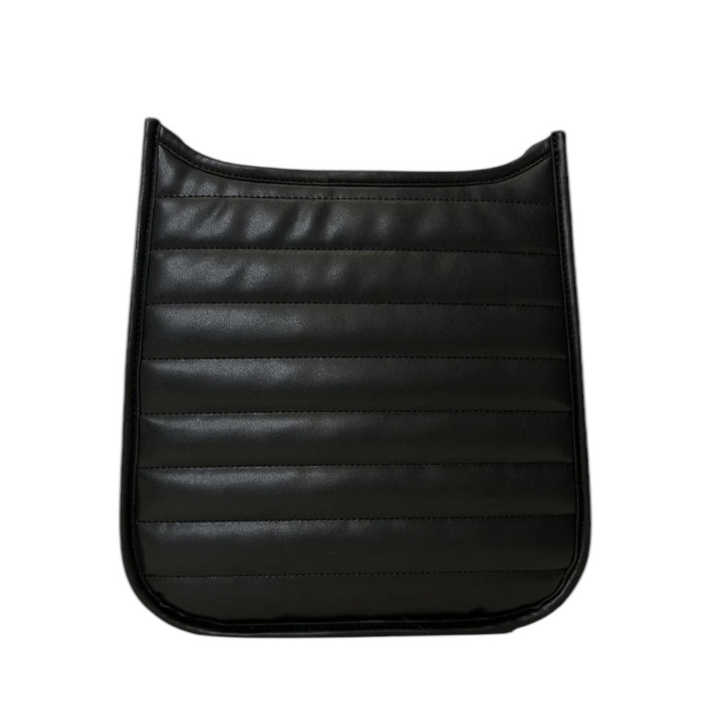 NWT Ah-Dorned Sarah Quilted Faux Leather Messenger Bag Black Embroidered Strap - Picture 5 of 15
